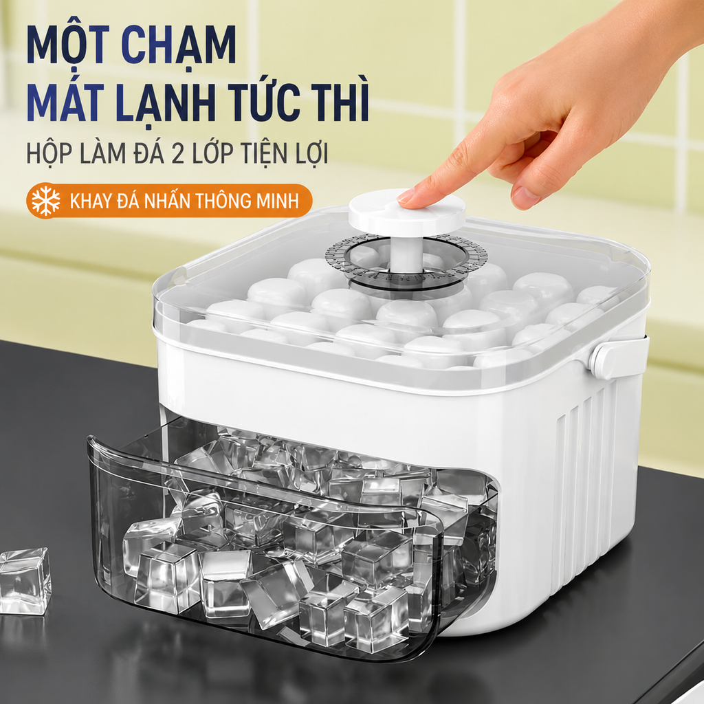 HỘP LÀM ĐÁ 2 TẦNG THÔNG MINH – NHẤN 1 CHẠM RA ĐÁ SIÊU NHANH
