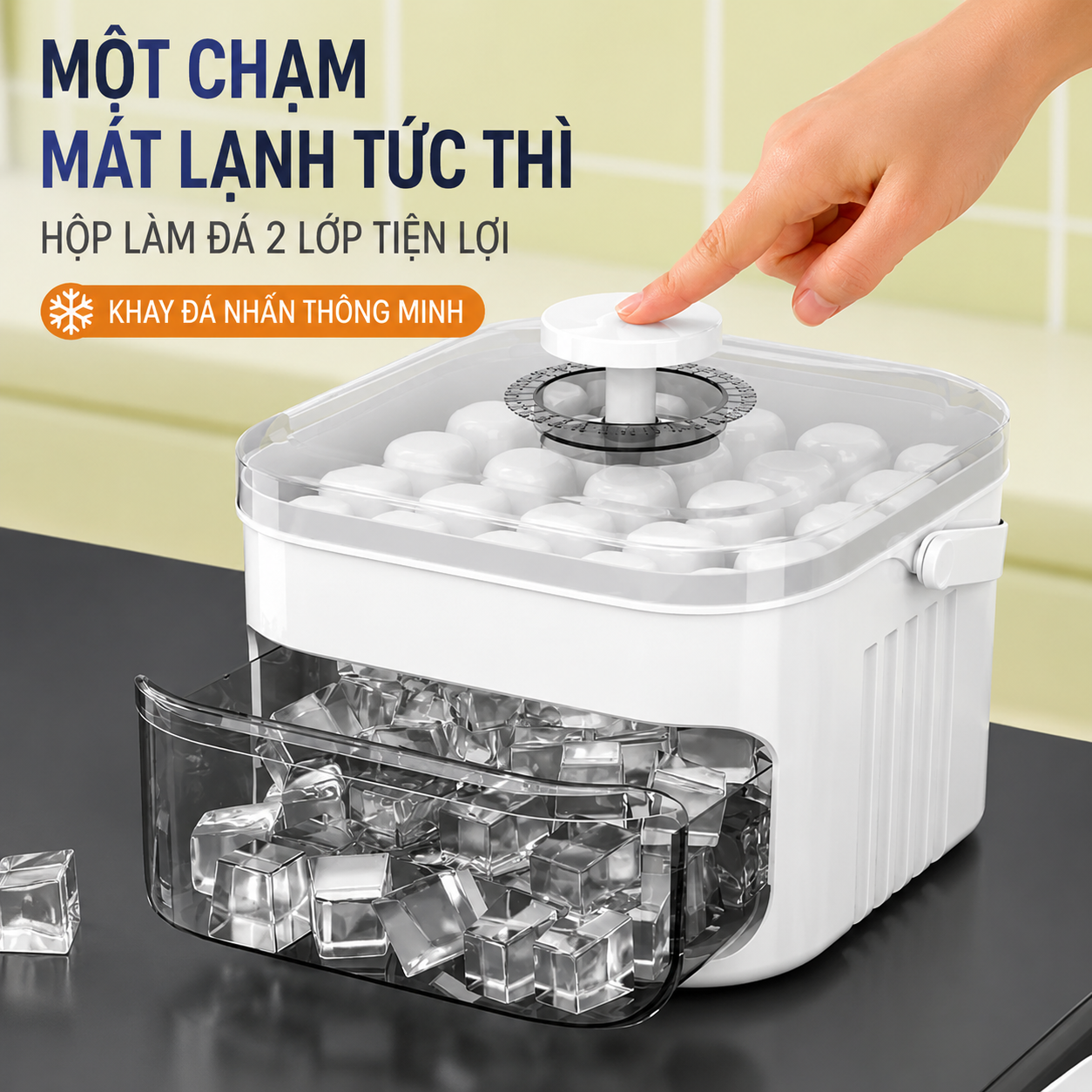 HỘP LÀM ĐÁ 2 TẦNG THÔNG MINH – NHẤN 1 CHẠM RA ĐÁ SIÊU NHANH